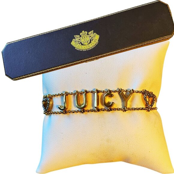 Vintage NEW JUICY COUTURE B-JUICY Double Chain Bracelet Crystal Pave Hearts RARE